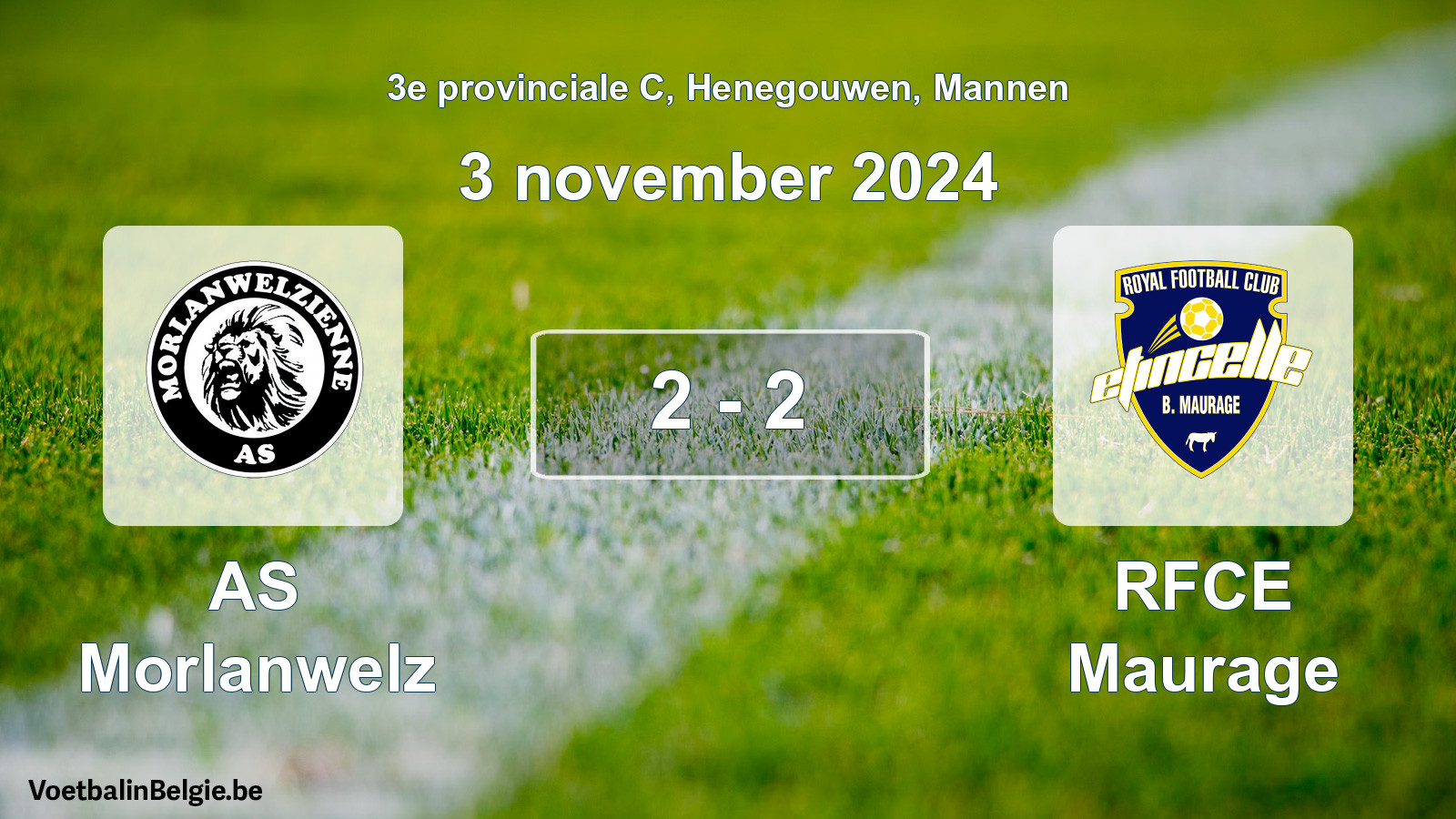 Gespeelde wedstrijd mannenvoetbal: AS Morlanwelz - RFCE Maurage 2 - 2 (3 november 2024)