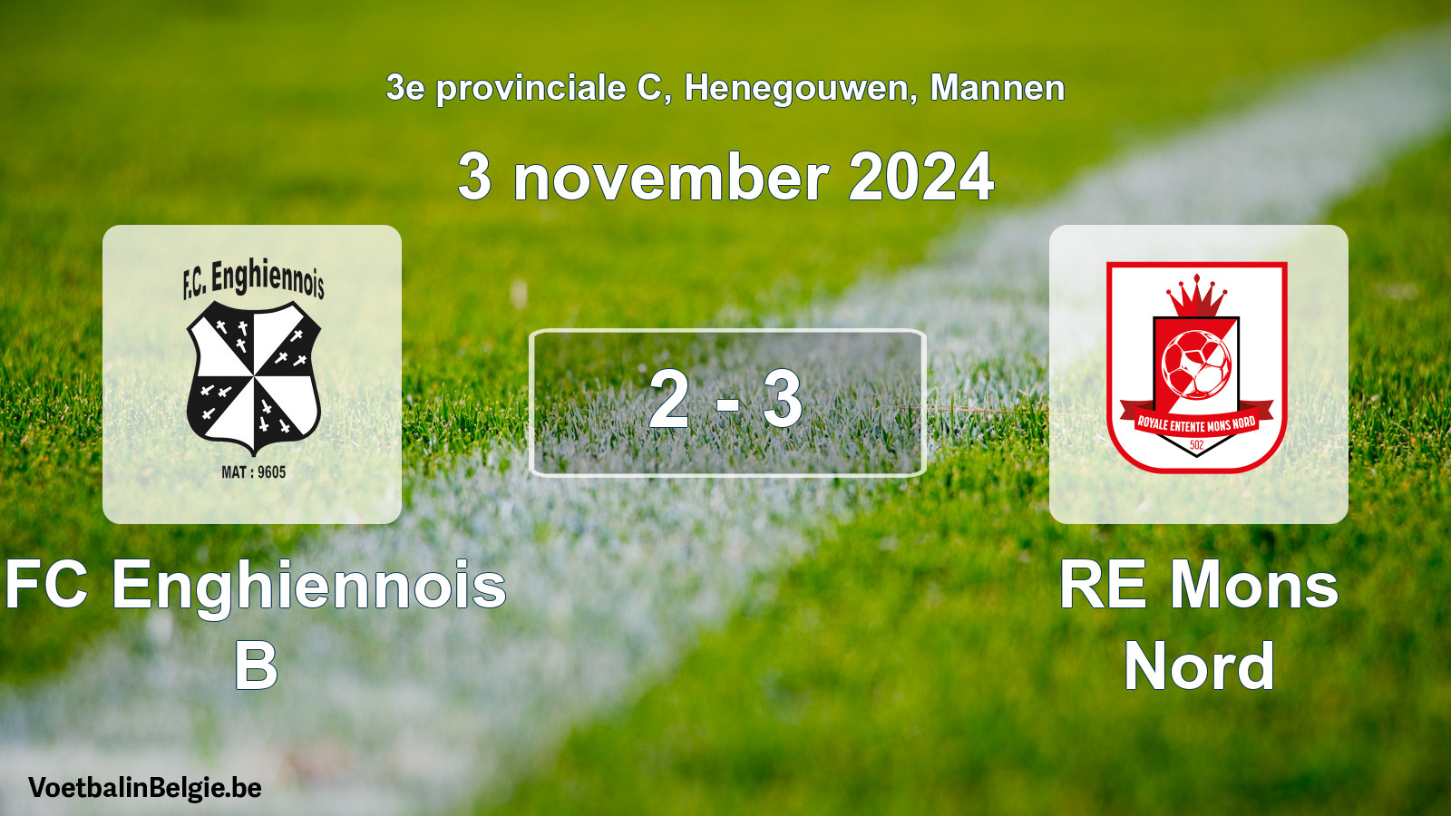 Gespeelde wedstrijd mannenvoetbal: FC Enghiennois B - RE Mons Nord 2 - 3 (3 november 2024)