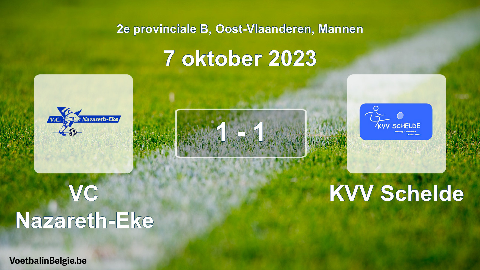Gespeelde wedstrijd mannenvoetbal: VC Nazareth-Eke - KVV Schelde 1 - 1 (7 oktober 2023)