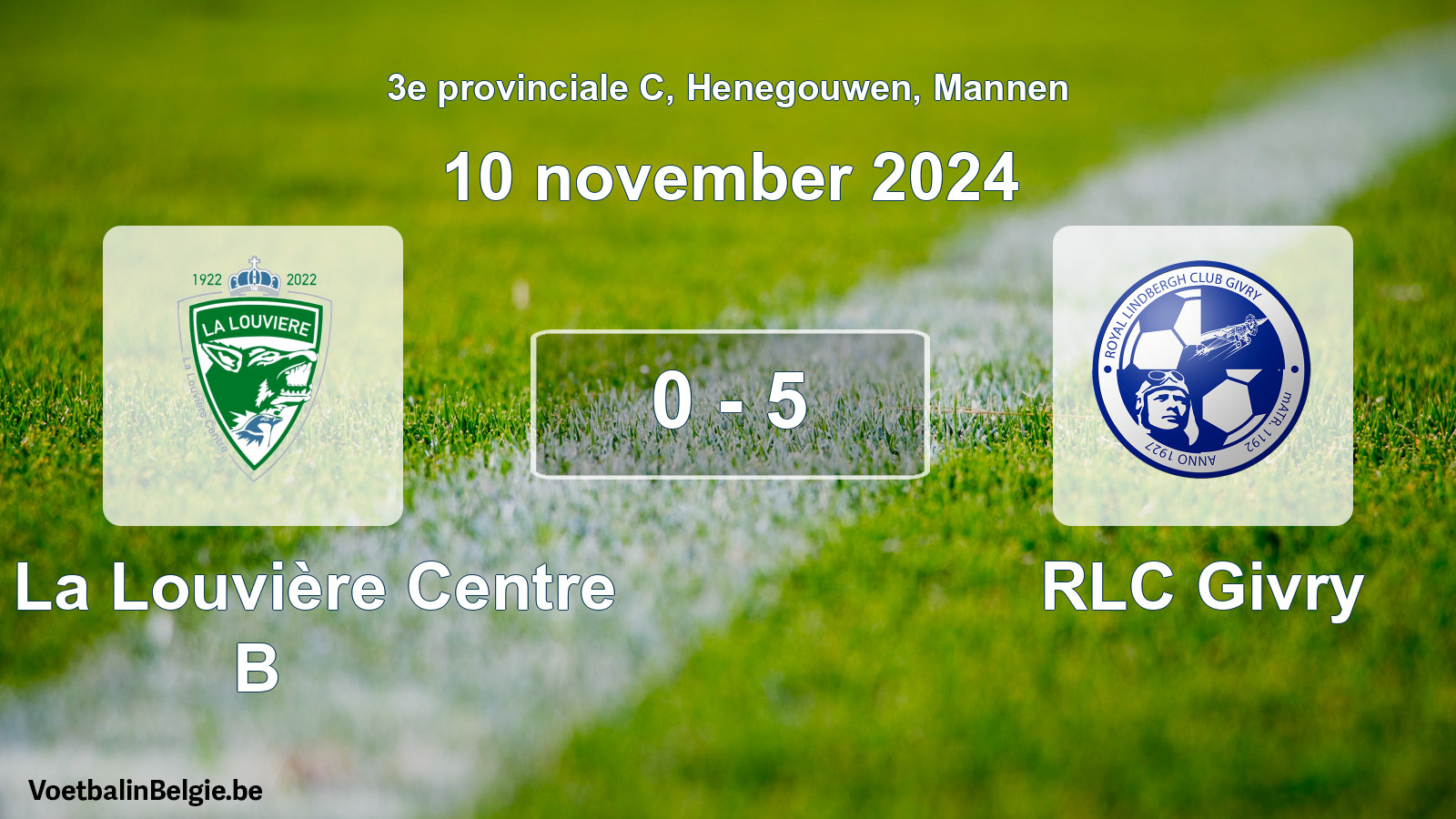 Gespeelde wedstrijd mannenvoetbal: UR La Louvière Centre B - RLC Givry 0 - 5 (10 november 2024)