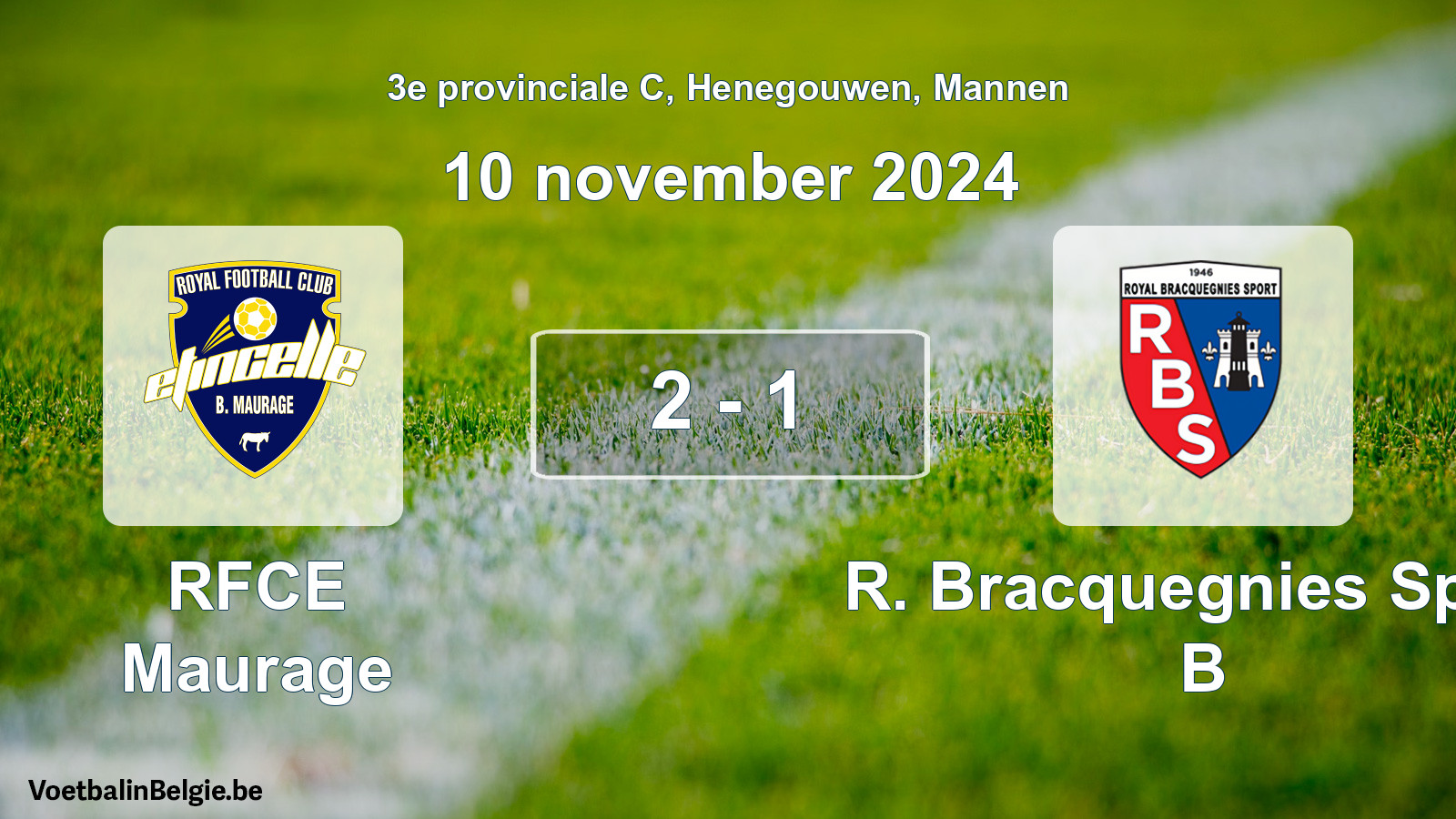 Gespeelde wedstrijd mannenvoetbal: RFCE Maurage - R. Bracquegnies Sport B 2 - 1 (10 november 2024)