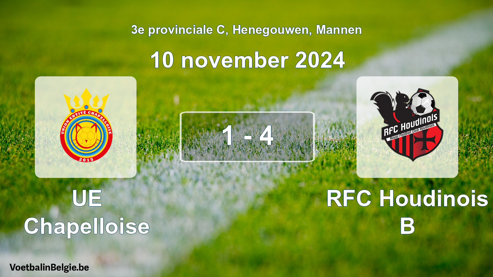 Gespeelde wedstrijd mannenvoetbal: UE Chapelloise - RFC Houdinois B 1 - 4 (10 november 2024)