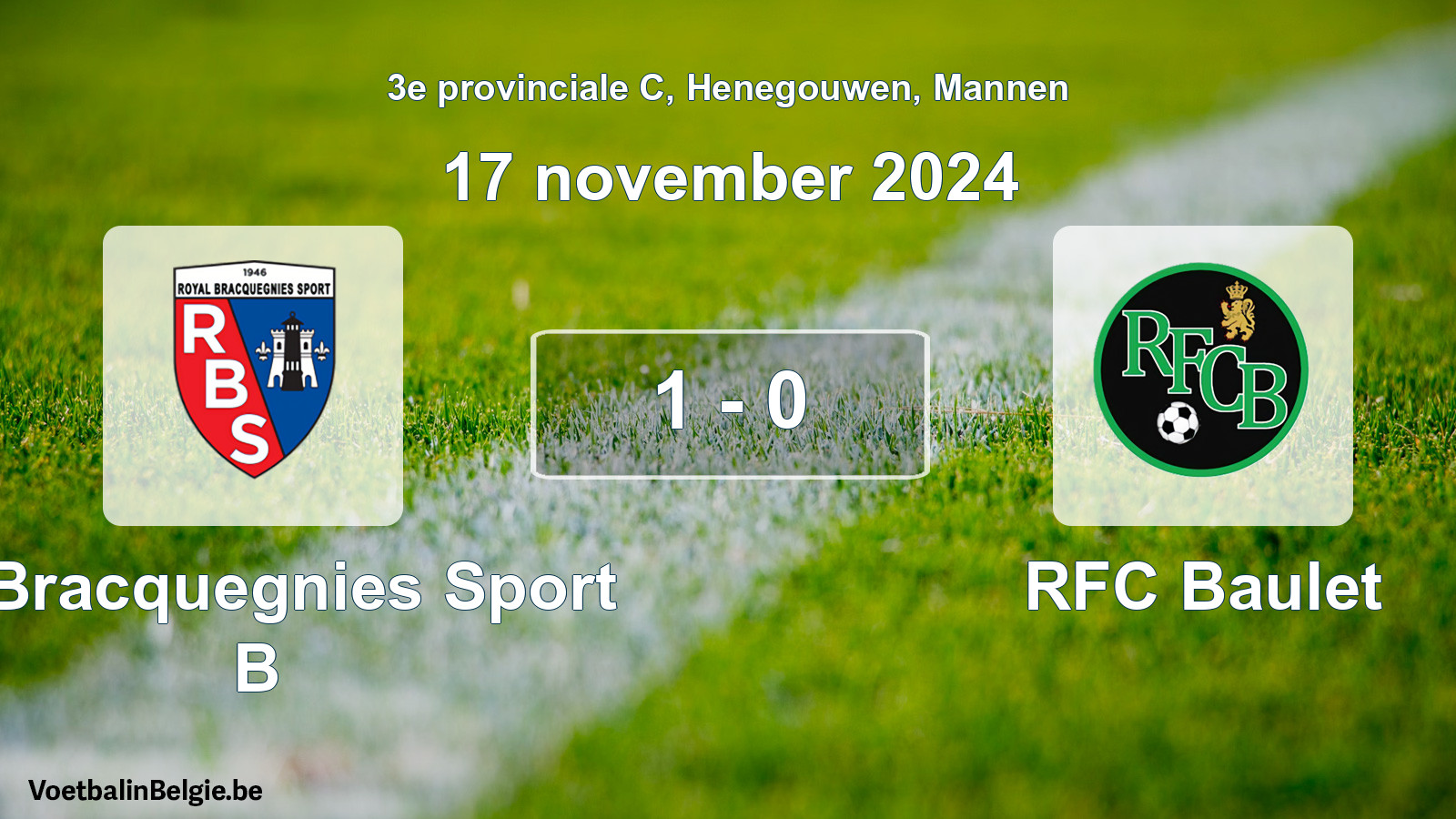 Gespeelde wedstrijd mannenvoetbal: R. Bracquegnies Sport B - RFC Baulet 1 - 0 (17 november 2024)