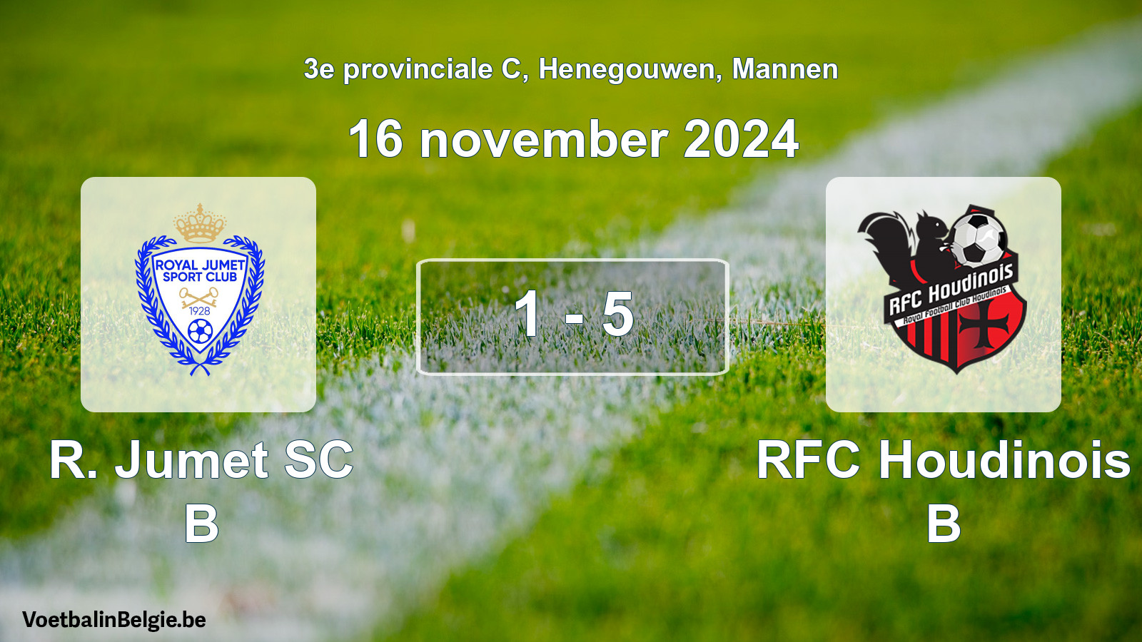 Gespeelde wedstrijd mannenvoetbal: R. Jumet SC B - RFC Houdinois B 1 - 5 (16 november 2024)