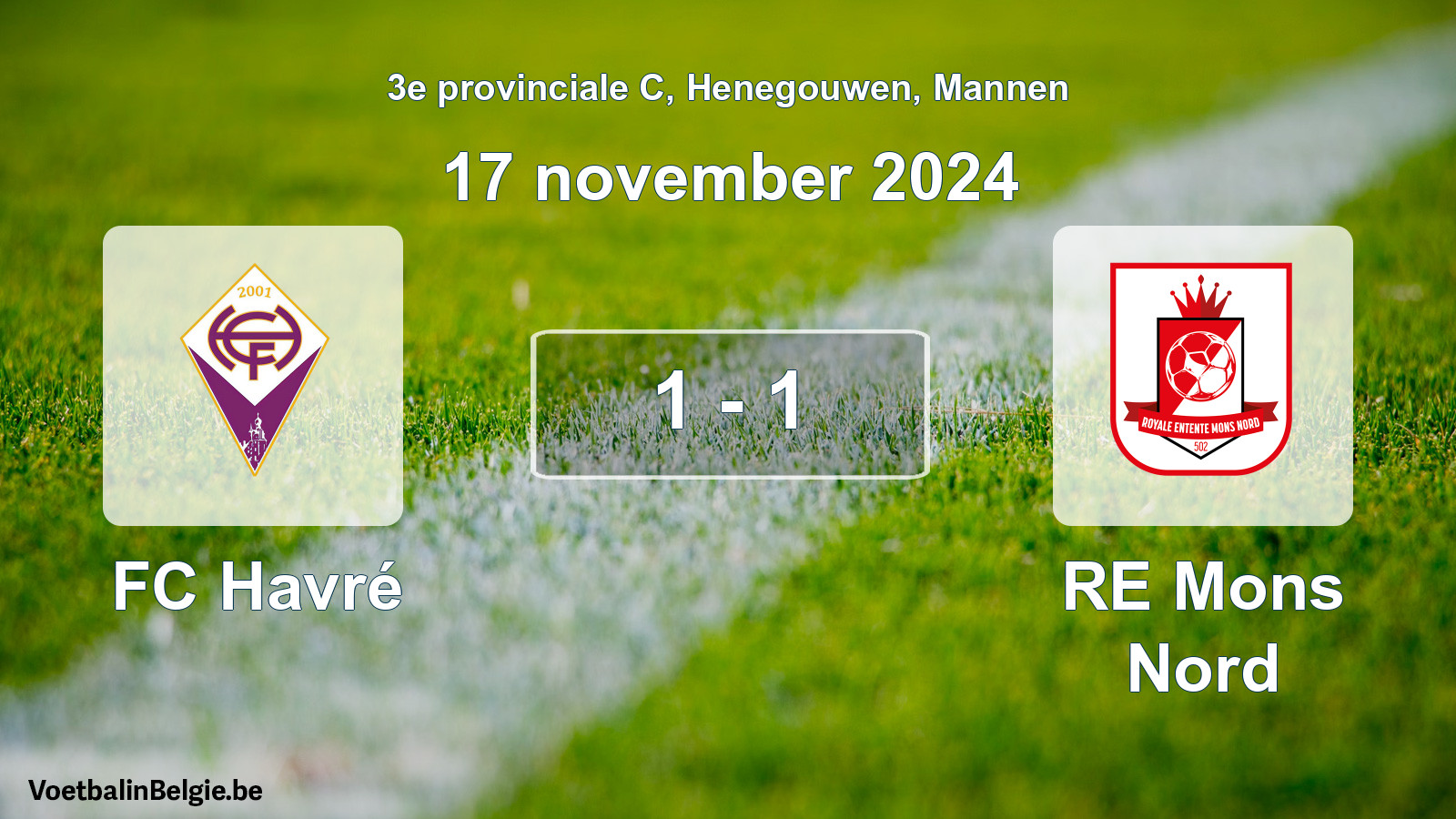 Gespeelde wedstrijd mannenvoetbal: FC Havré - RE Mons Nord 1 - 1 (17 november 2024)