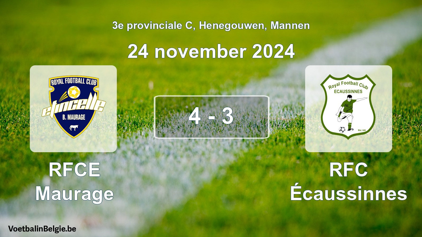 Gespeelde wedstrijd mannenvoetbal: RFCE Maurage - RFC Écaussinnes 4 - 3 (24 november 2024)