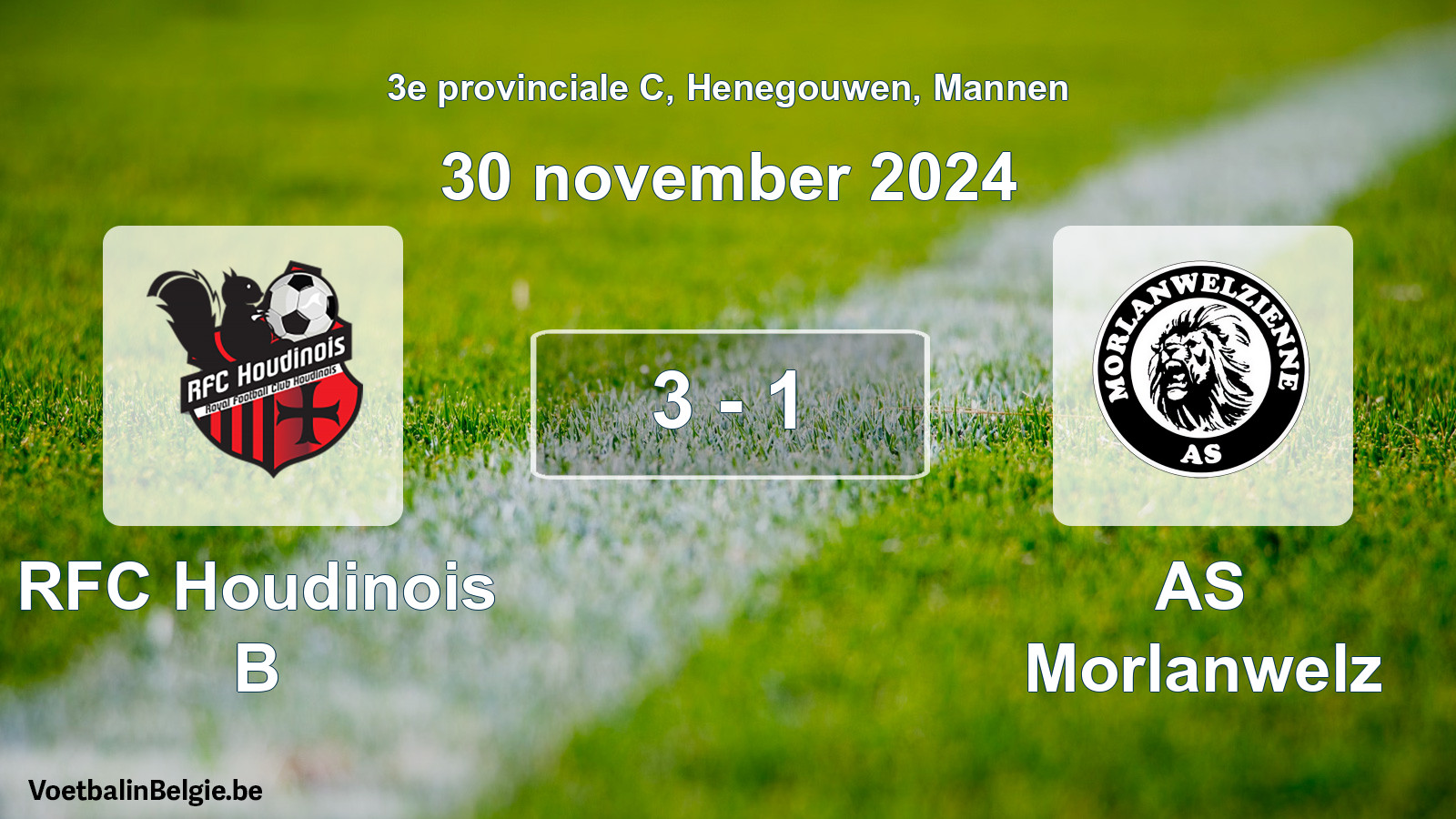Gespeelde wedstrijd mannenvoetbal: RFC Houdinois B - AS Morlanwelz 3 - 1 (30 november 2024)