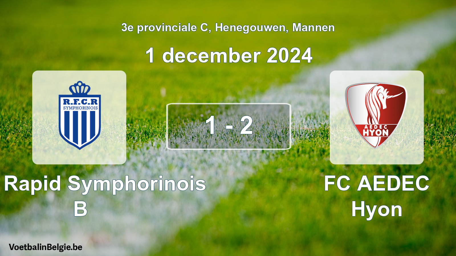 Gespeelde wedstrijd mannenvoetbal: RFC Rapid Symphorinois B - FC AEDEC Hyon 1 - 2 (1 december 2024)