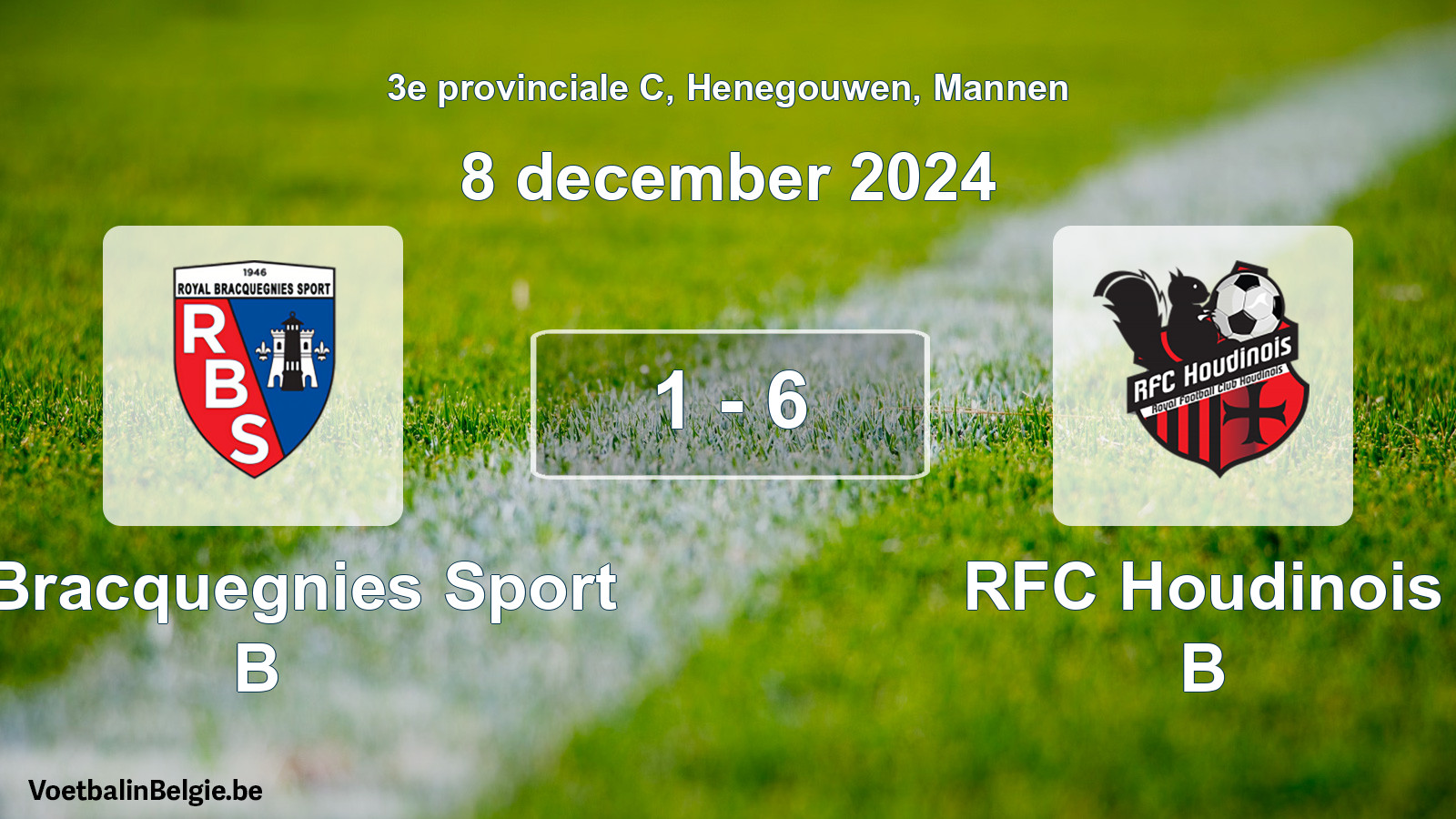 Gespeelde wedstrijd mannenvoetbal: R. Bracquegnies Sport B - RFC Houdinois B 1 - 6 (8 december 2024)