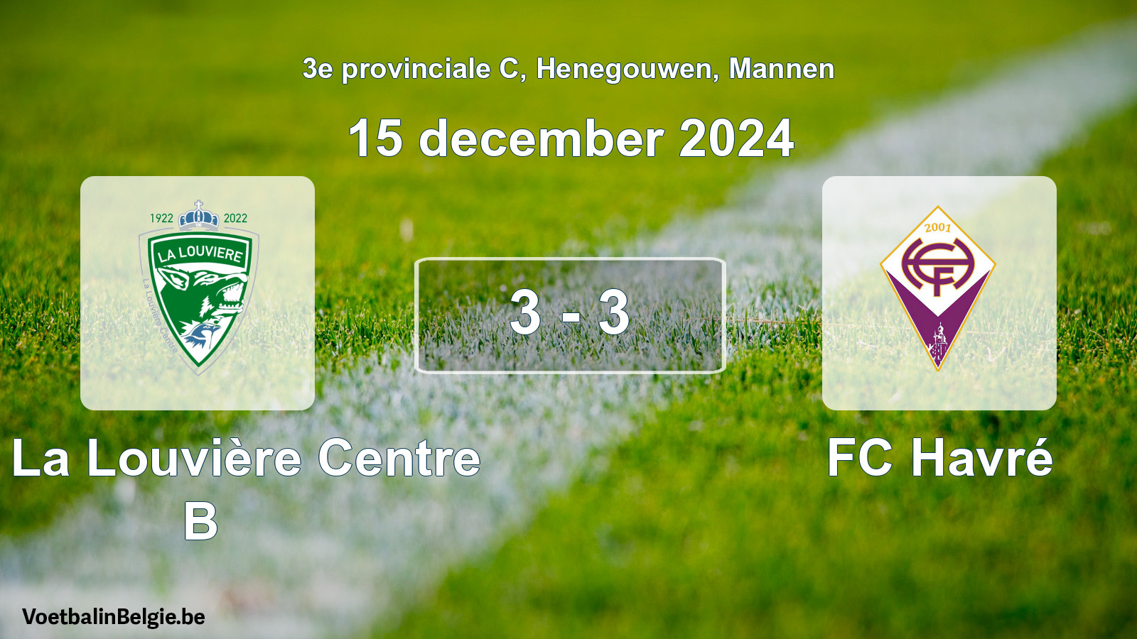 Gespeelde wedstrijd mannenvoetbal: UR La Louvière Centre B - FC Havré 3 - 3 (15 december 2024)