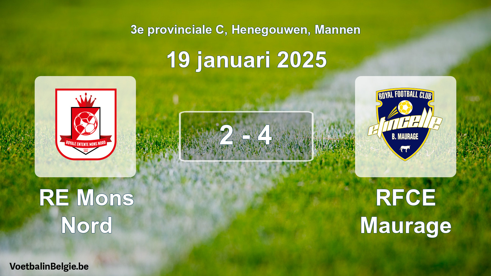 Gespeelde wedstrijd mannenvoetbal: RE Mons Nord - RFCE Maurage 2 - 4 (19 januari 2025)