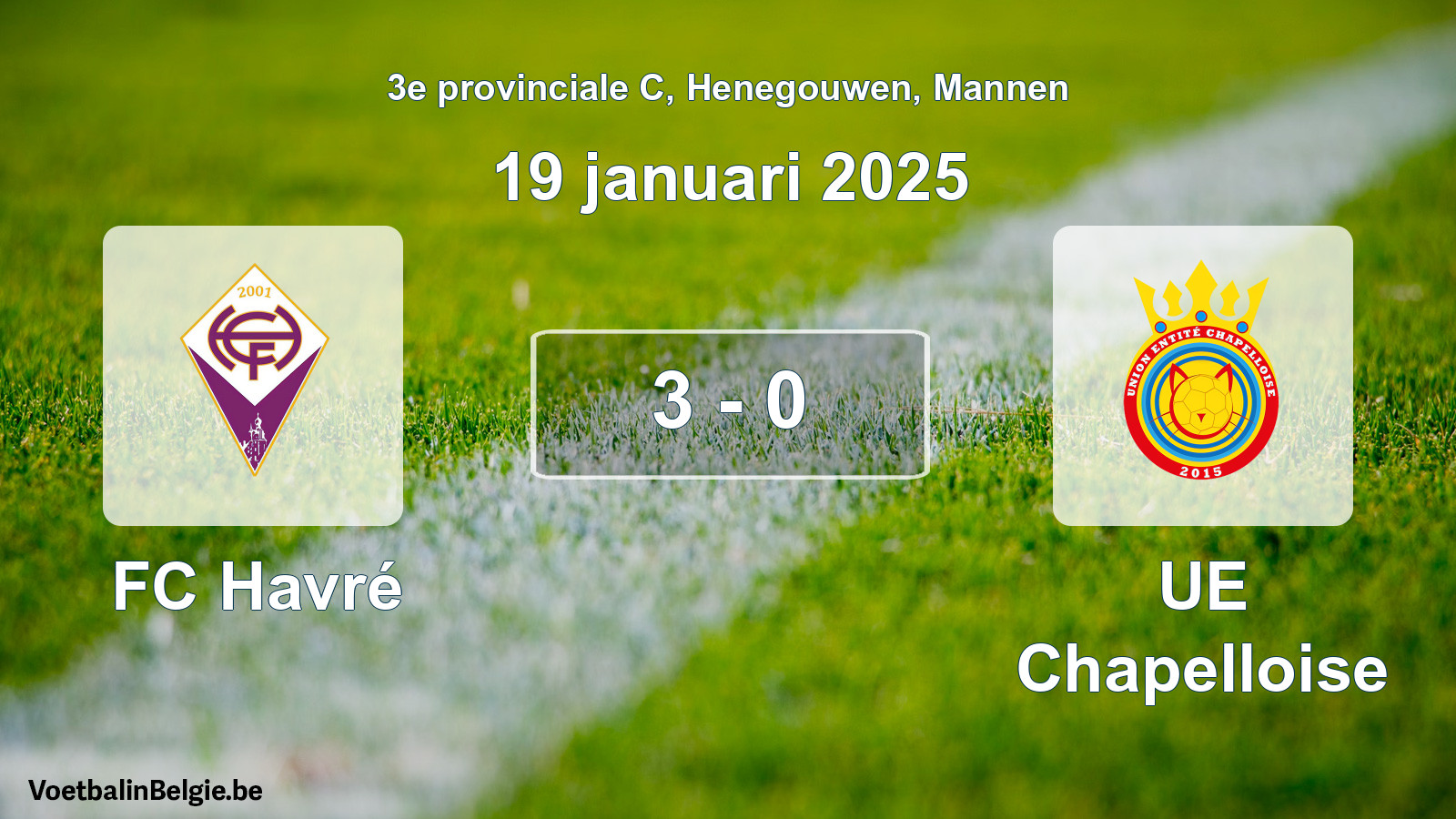 Gespeelde wedstrijd mannenvoetbal: FC Havré - UE Chapelloise 3 - 0 (19 januari 2025)