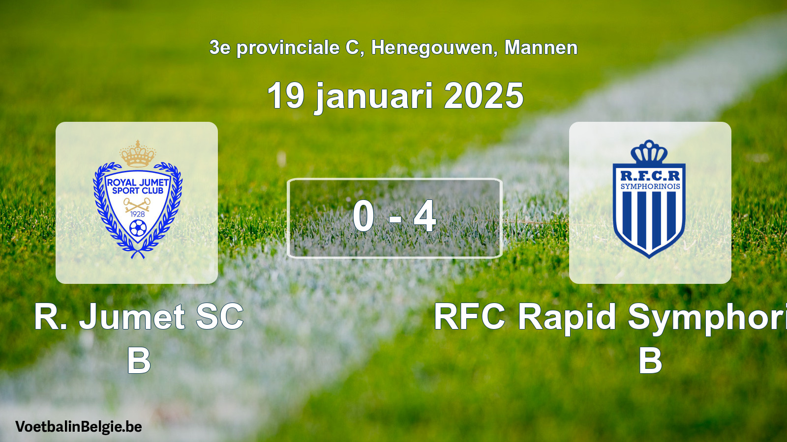 Gespeelde wedstrijd mannenvoetbal: R. Jumet SC B - RFC Rapid Symphorinois B 0 - 4 (19 januari 2025)