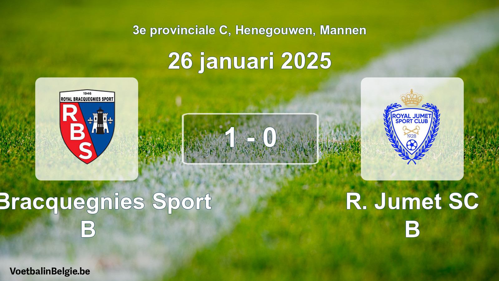 Gespeelde wedstrijd mannenvoetbal: R. Bracquegnies Sport B - R. Jumet SC B 1 - 0 (26 januari 2025)