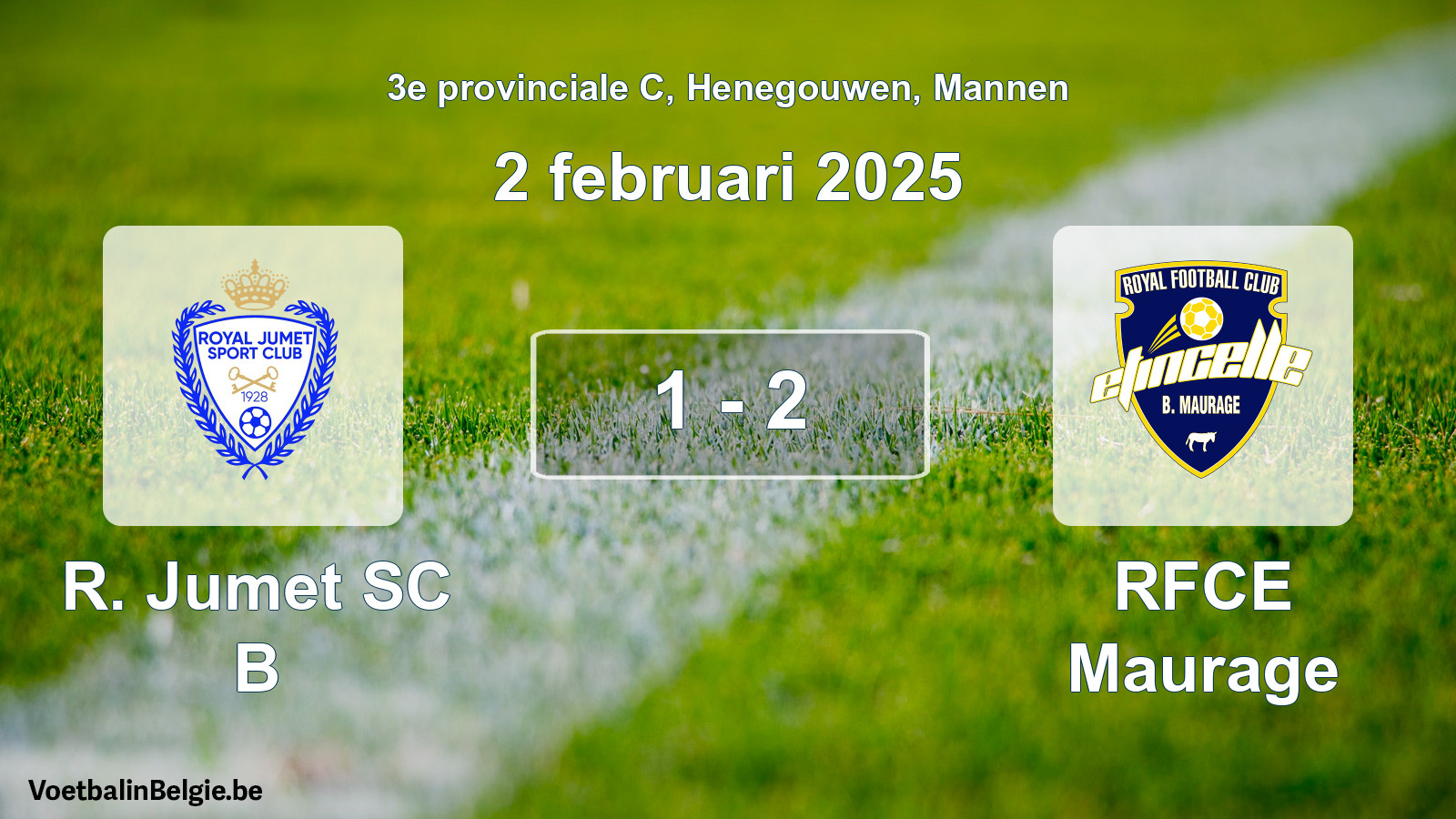 Gespeelde wedstrijd mannenvoetbal: R. Jumet SC B - RFCE Maurage 1 - 2 (2 februari 2025)