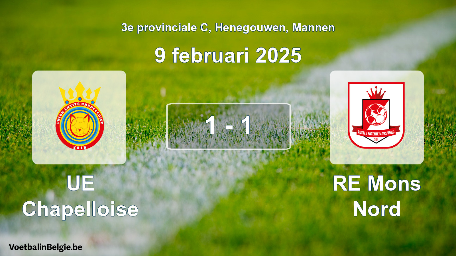 Gespeelde wedstrijd mannenvoetbal: UE Chapelloise - RE Mons Nord 1 - 1 (9 februari 2025)