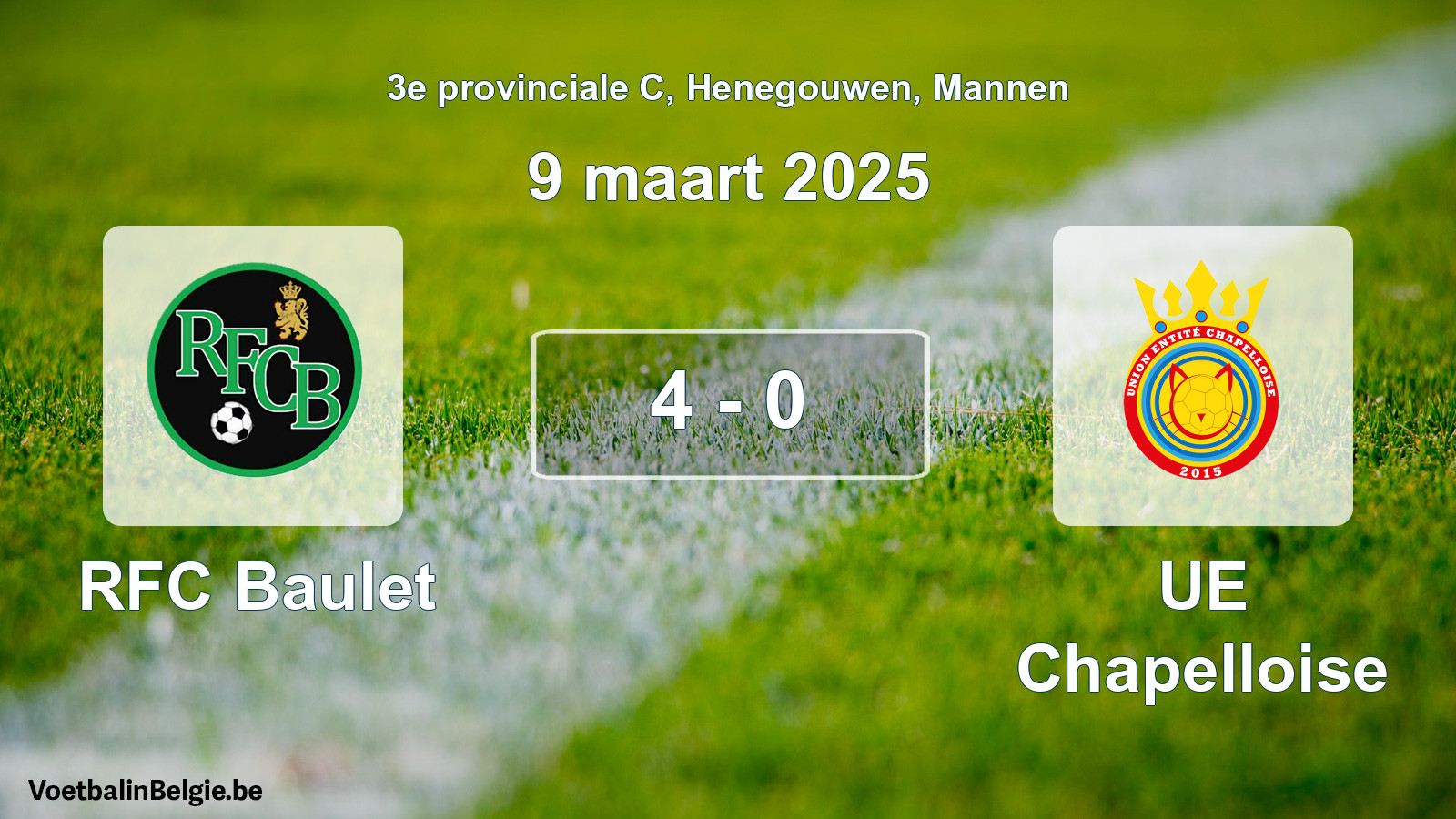 Match joué football hommes: RFC Baulet - UE Chapelloise 4 - 0 (9 mars 2025)