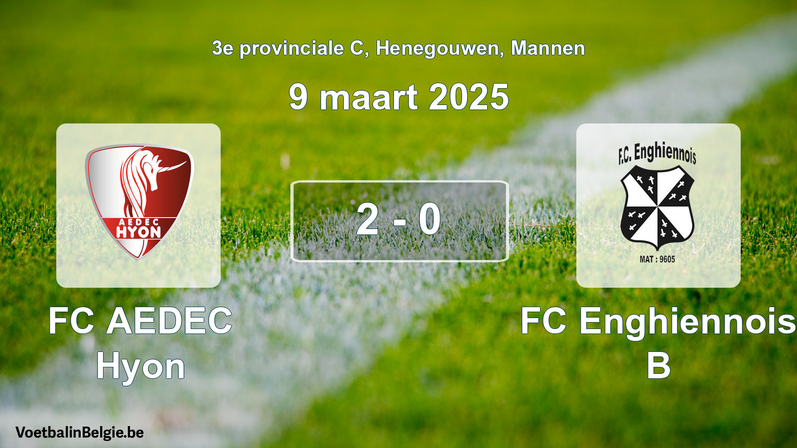 Gespeelde wedstrijd mannenvoetbal: FC AEDEC Hyon - FC Enghiennois B 2 - 0 (9 maart 2025)