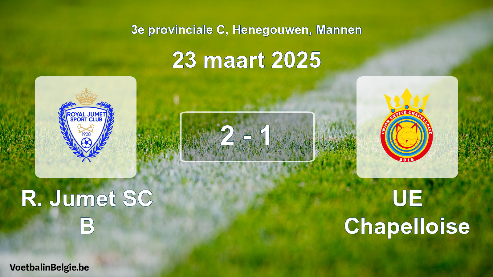 Gespeelde wedstrijd mannenvoetbal: R. Jumet SC B - UE Chapelloise 2 - 1 (23 maart 2025)