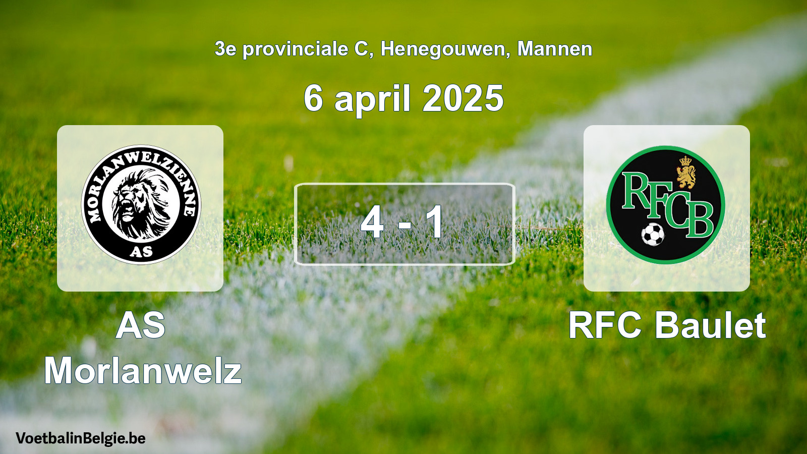 Gespeelde wedstrijd mannenvoetbal: AS Morlanwelz - RFC Baulet 4 - 1 (6 april 2025)