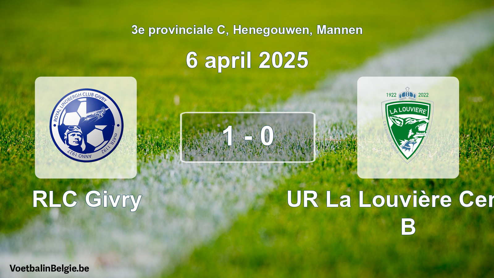 Gespeelde wedstrijd mannenvoetbal: RLC Givry - UR La Louvière Centre B 1 - 0 (6 april 2025)