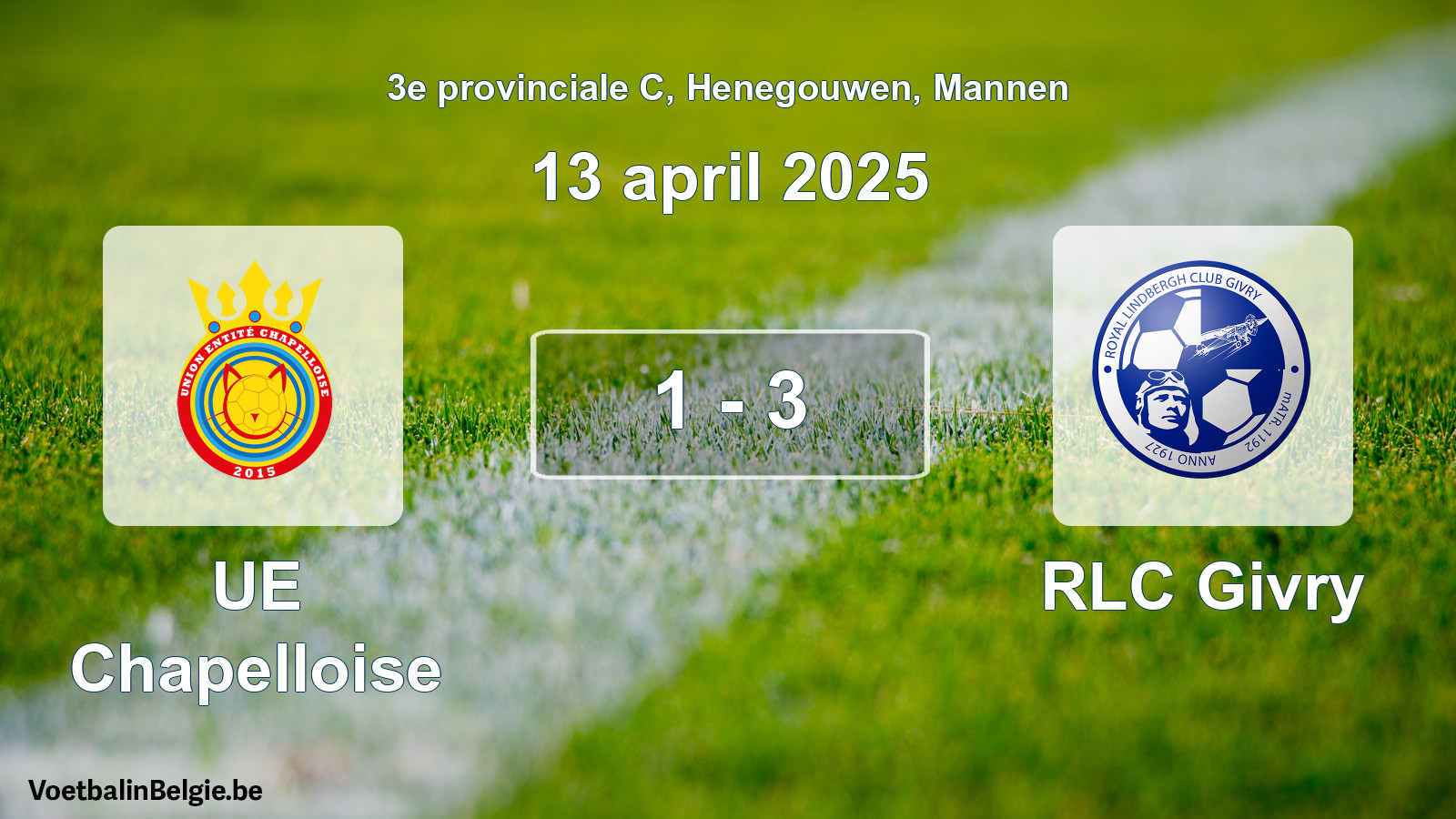 Gespeelde wedstrijd mannenvoetbal: UE Chapelloise - RLC Givry 1 - 3 (13 april 2025)