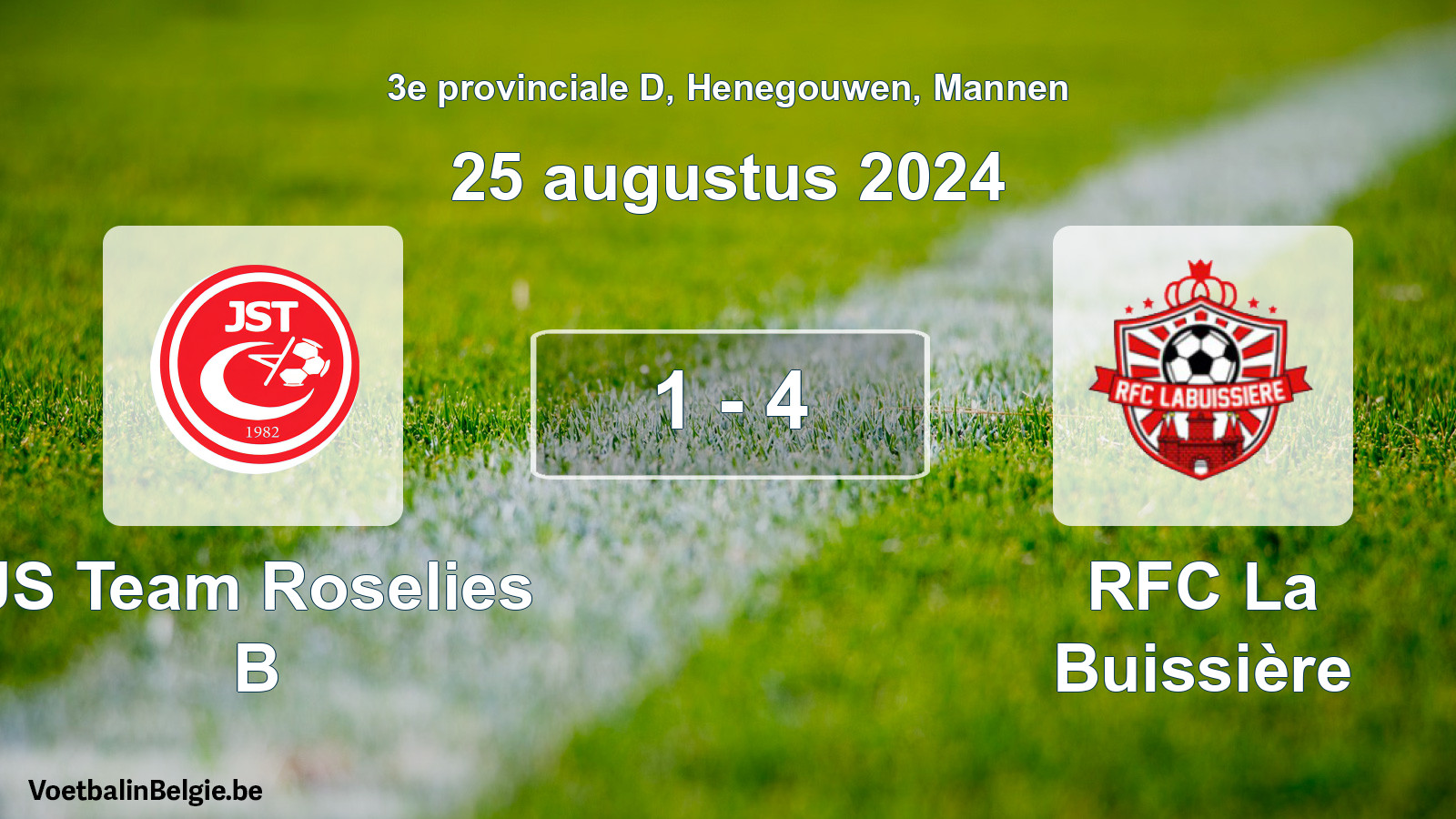 Gespeelde wedstrijd mannenvoetbal: JS Team Roselies B - RFC La Buissière 1 - 4 (25 augustus 2024)