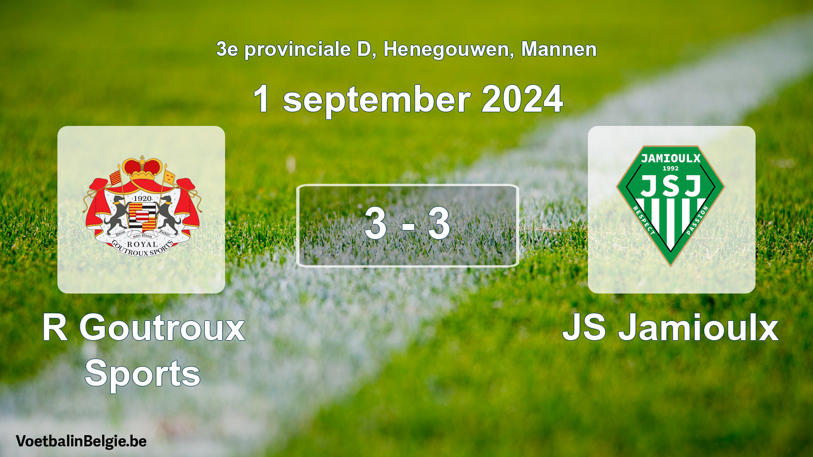 Gespeelde wedstrijd mannenvoetbal: R Goutroux Sports - JS Jamioulx 3 - 3 (1 september 2024)