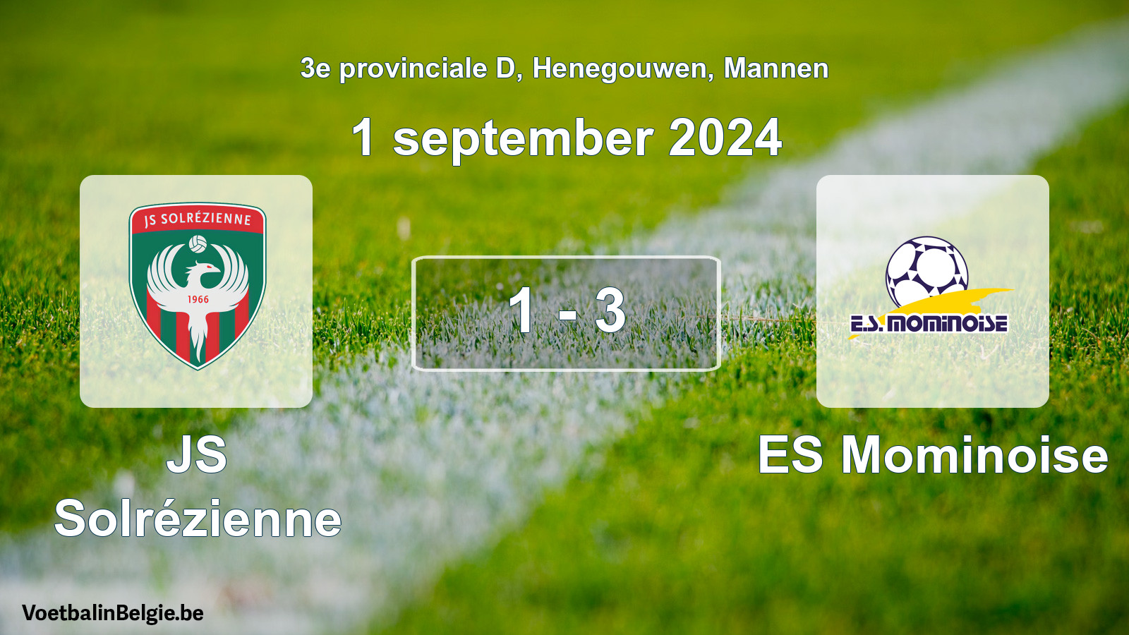 Gespeelde wedstrijd mannenvoetbal: JS Solrézienne - ES Mominoise 1 - 3 (1 september 2024)