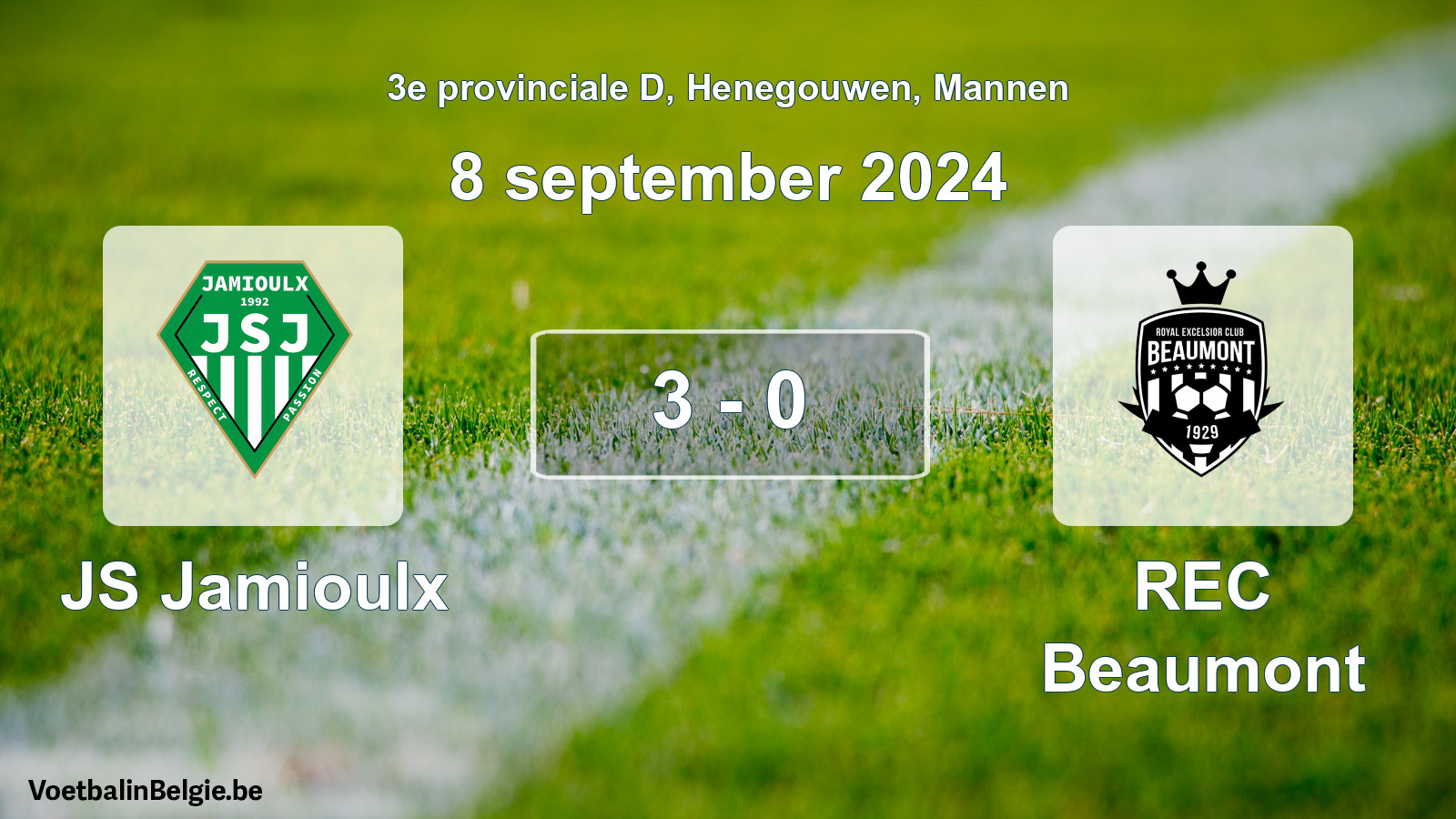 Gespeelde wedstrijd mannenvoetbal: JS Jamioulx - REC Beaumont 3 - 0 (8 september 2024)