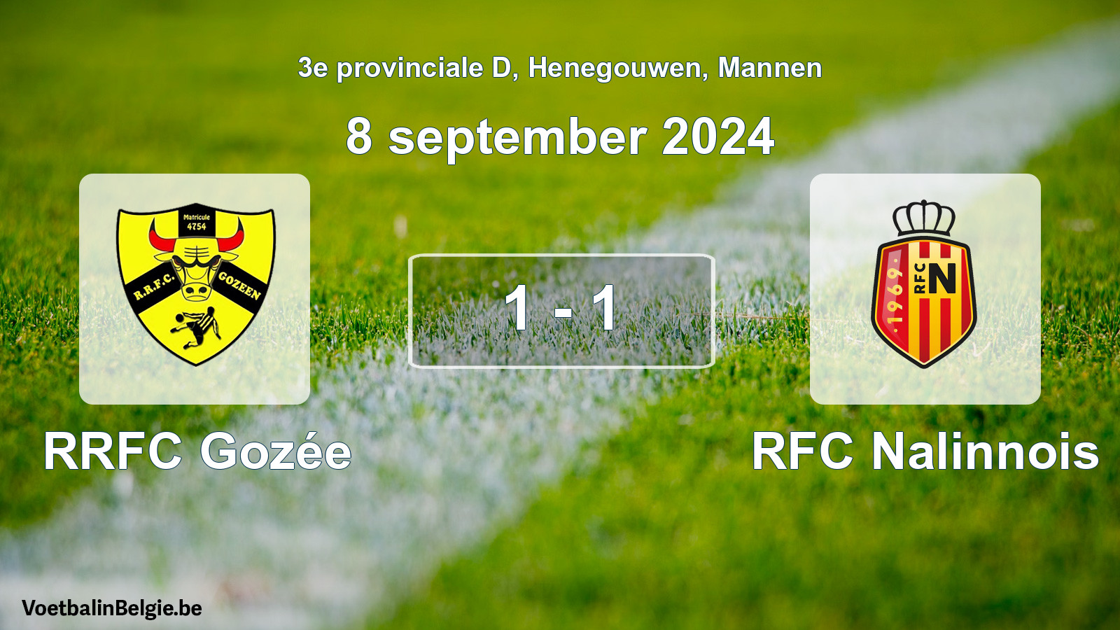 Gespeelde wedstrijd mannenvoetbal: RRFC Gozée - RFC Nalinnois 1 - 1 (8 september 2024)