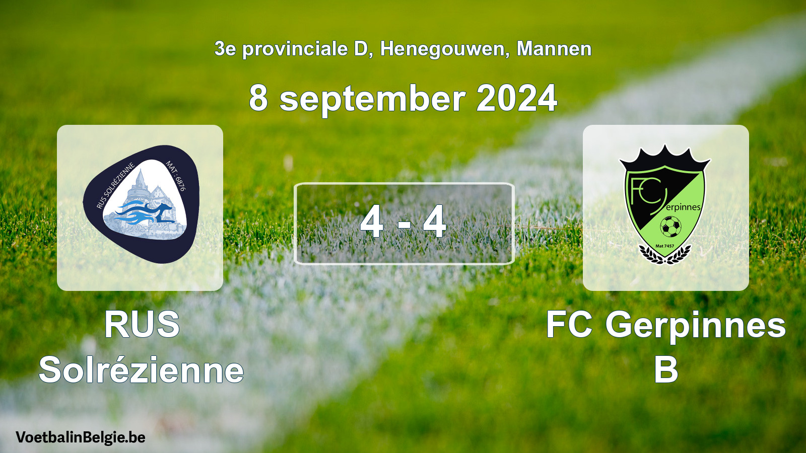 Gespeelde wedstrijd mannenvoetbal: RUS Solrézienne - FC Gerpinnes B 4 - 4 (8 september 2024)
