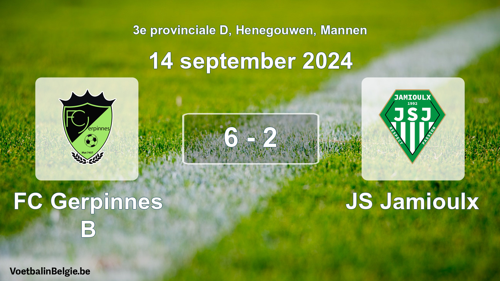 Gespeelde wedstrijd mannenvoetbal: FC Gerpinnes B - JS Jamioulx 6 - 2 (14 september 2024)