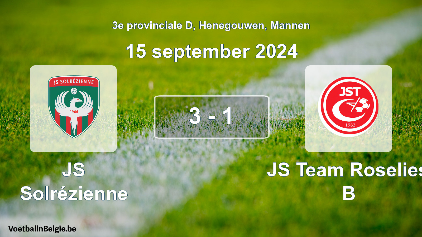 Gespeelde wedstrijd mannenvoetbal: JS Solrézienne - JS Team Roselies B 3 - 1 (15 september 2024)