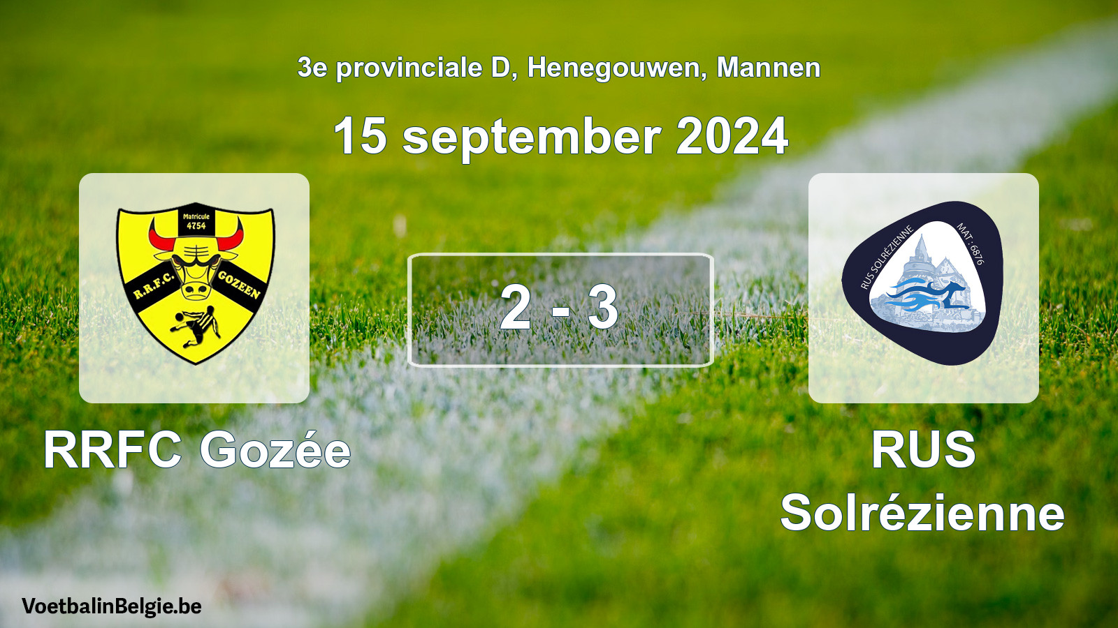 Gespeelde wedstrijd mannenvoetbal: RRFC Gozée - RUS Solrézienne 2 - 3 (15 september 2024)