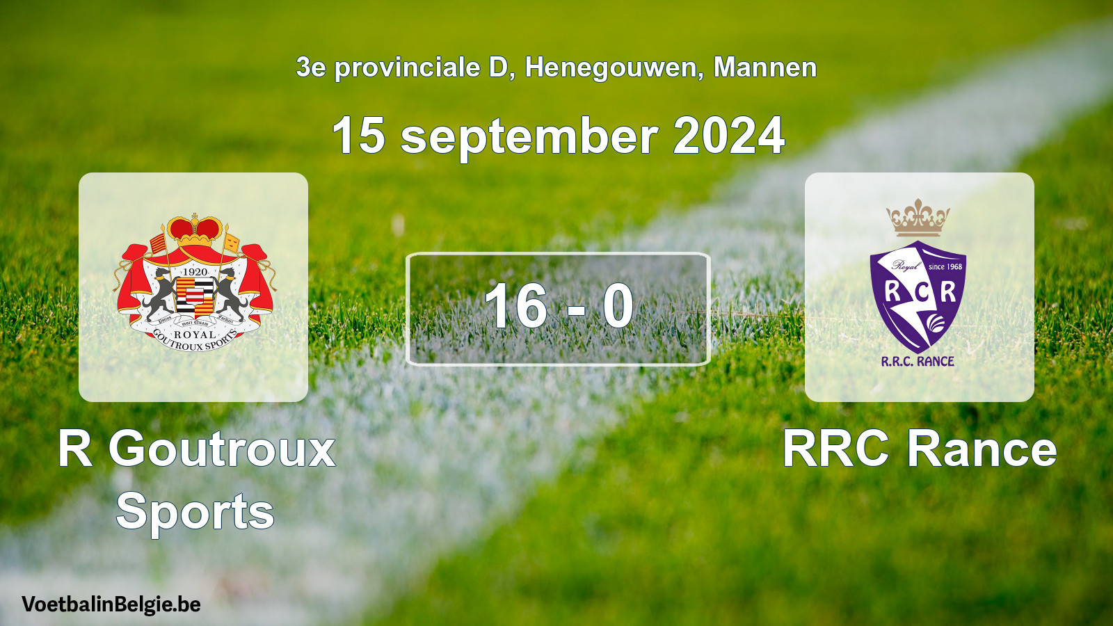 Gespeelde wedstrijd mannenvoetbal: R Goutroux Sports - RRC Rance 16 - 0 (15 september 2024)