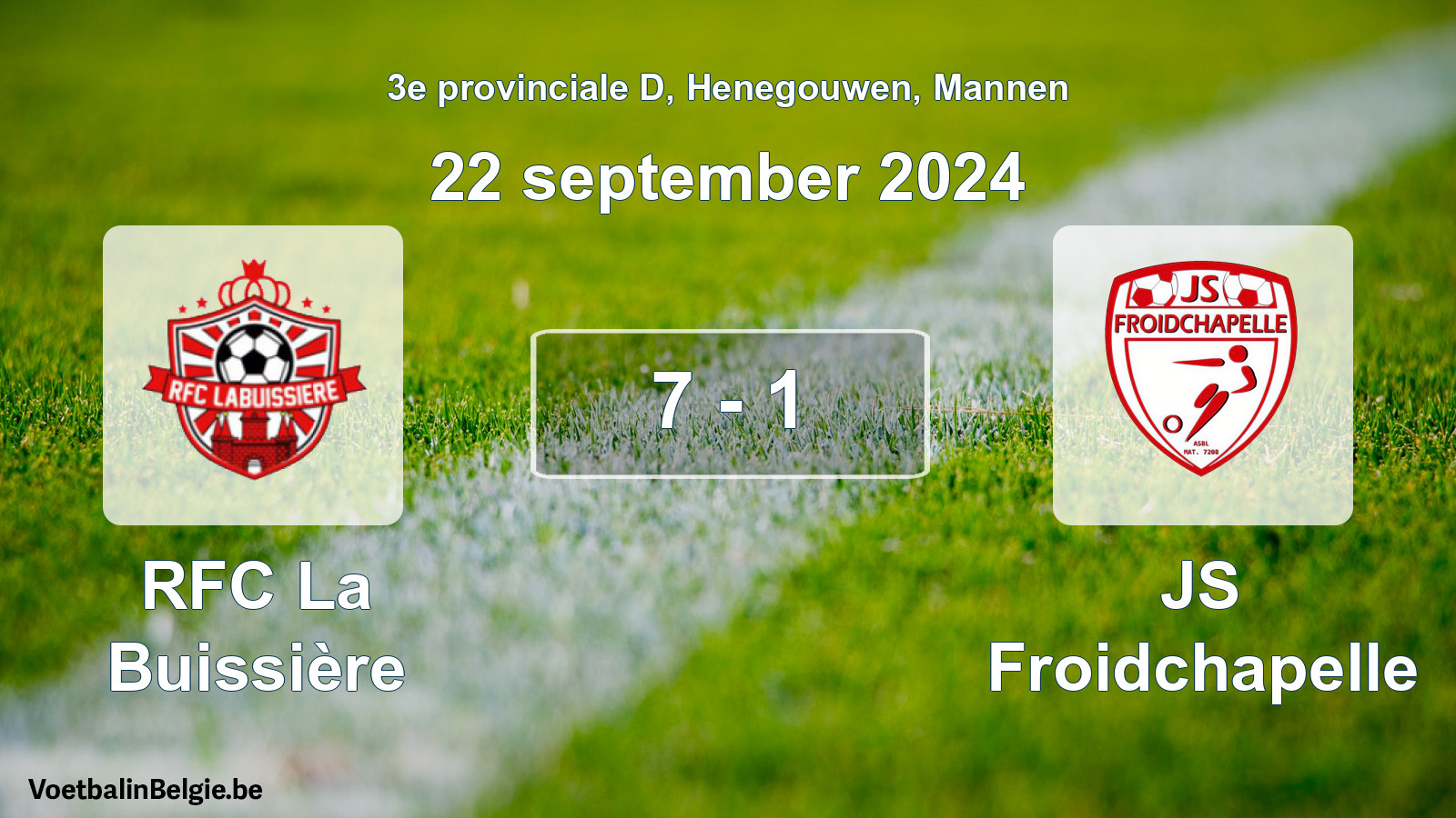 Gespeelde wedstrijd mannenvoetbal: RFC La Buissière - JS Froidchapelle 7 - 1 (22 september 2024)