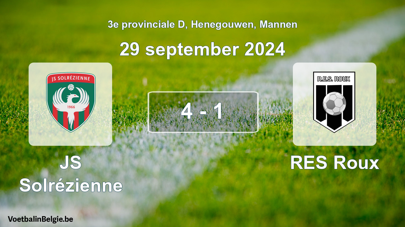 Gespeelde wedstrijd mannenvoetbal: JS Solrézienne - RES Roux 4 - 1 (29 september 2024)
