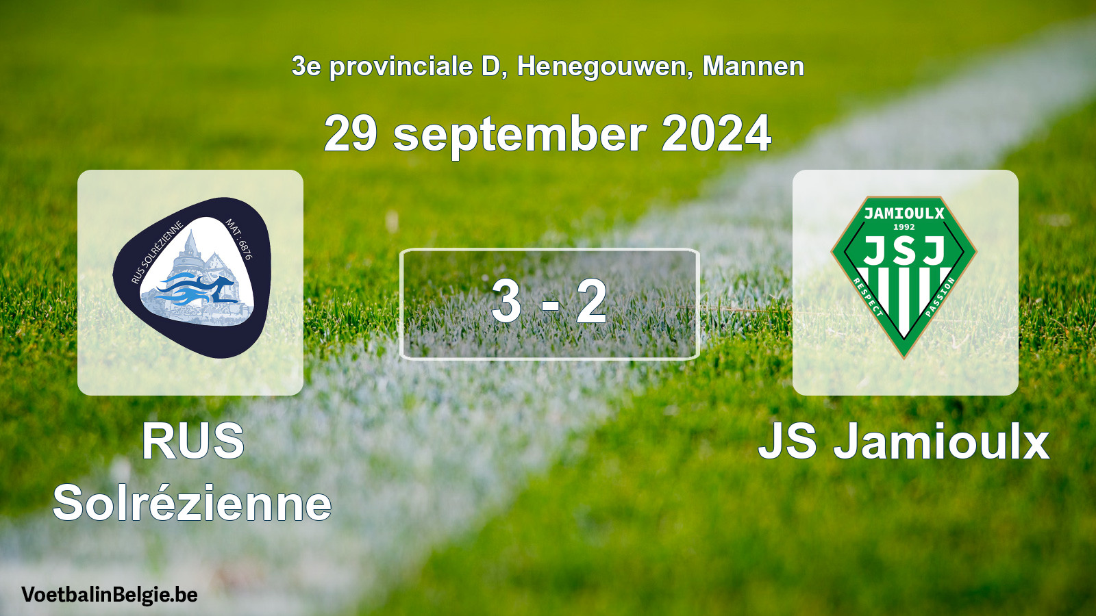 Gespeelde wedstrijd mannenvoetbal: RUS Solrézienne - JS Jamioulx 3 - 2 (29 september 2024)