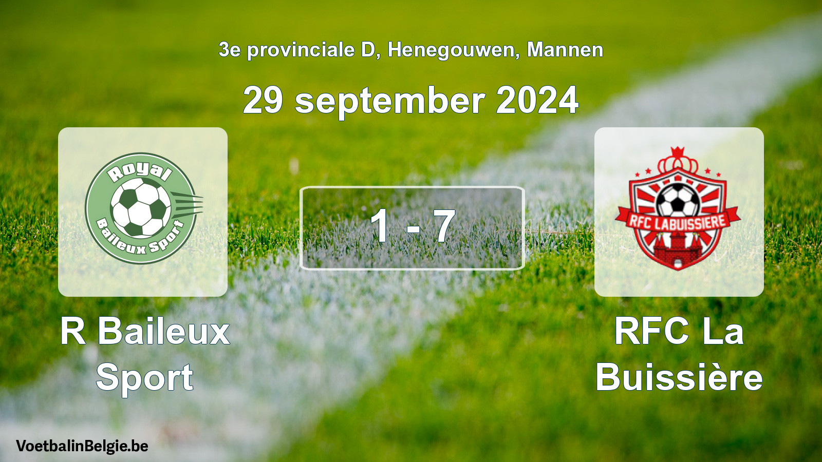 Gespeelde wedstrijd mannenvoetbal: R Baileux Sport - RFC La Buissière 1 - 7 (29 september 2024)