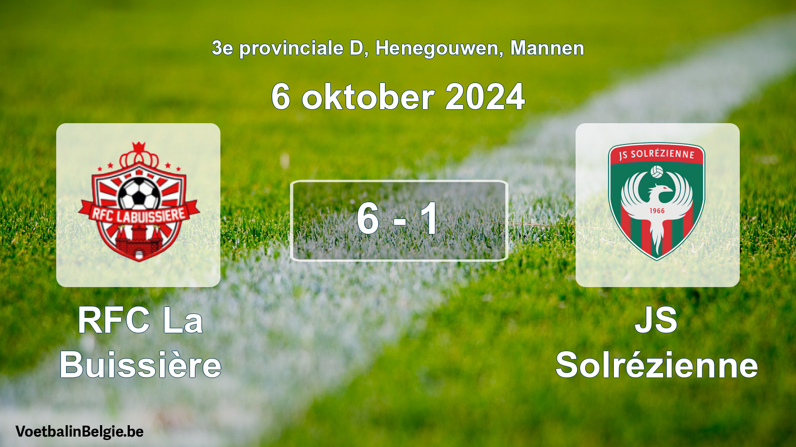 Gespeelde wedstrijd mannenvoetbal: RFC La Buissière - JS Solrézienne 6 - 1 (6 oktober 2024)