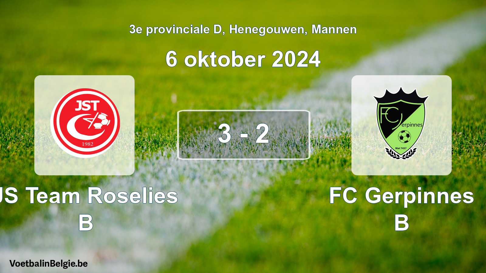 Gespeelde wedstrijd mannenvoetbal: JS Team Roselies B - FC Gerpinnes B 3 - 2 (6 oktober 2024)