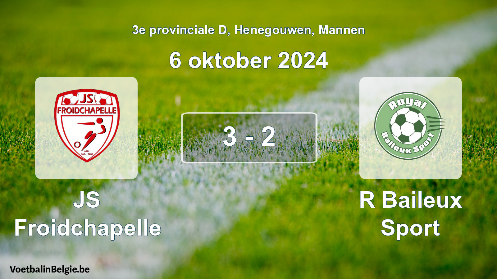 Gespeelde wedstrijd mannenvoetbal: JS Froidchapelle - R Baileux Sport 3 - 2 (6 oktober 2024)