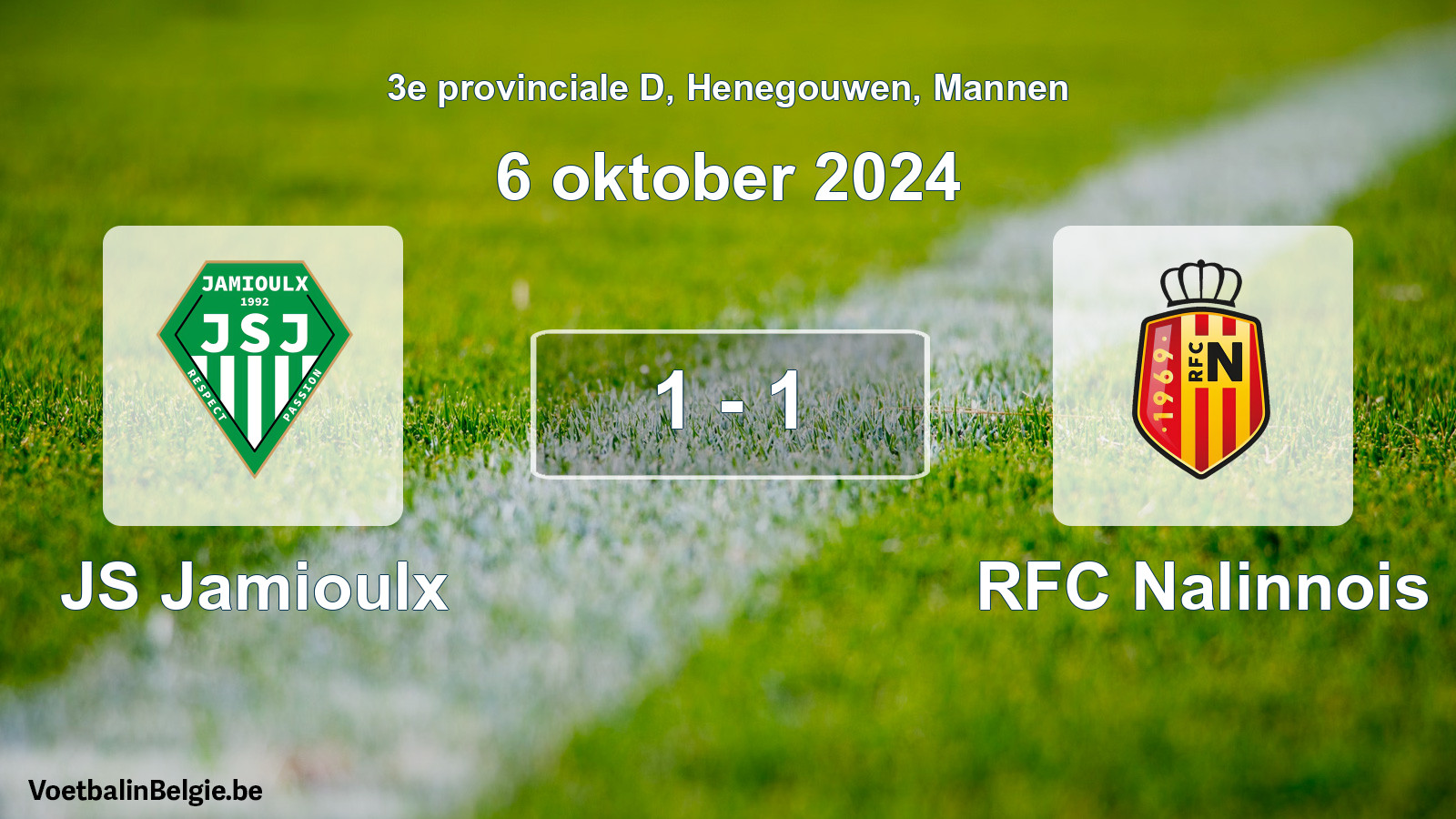 Gespeelde wedstrijd mannenvoetbal: JS Jamioulx - RFC Nalinnois 1 - 1 (6 oktober 2024)