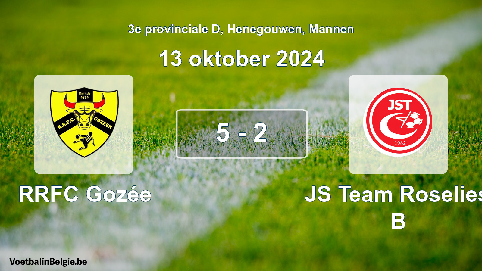 Gespeelde wedstrijd mannenvoetbal: RRFC Gozée - JS Team Roselies B 5 - 2 (13 oktober 2024)