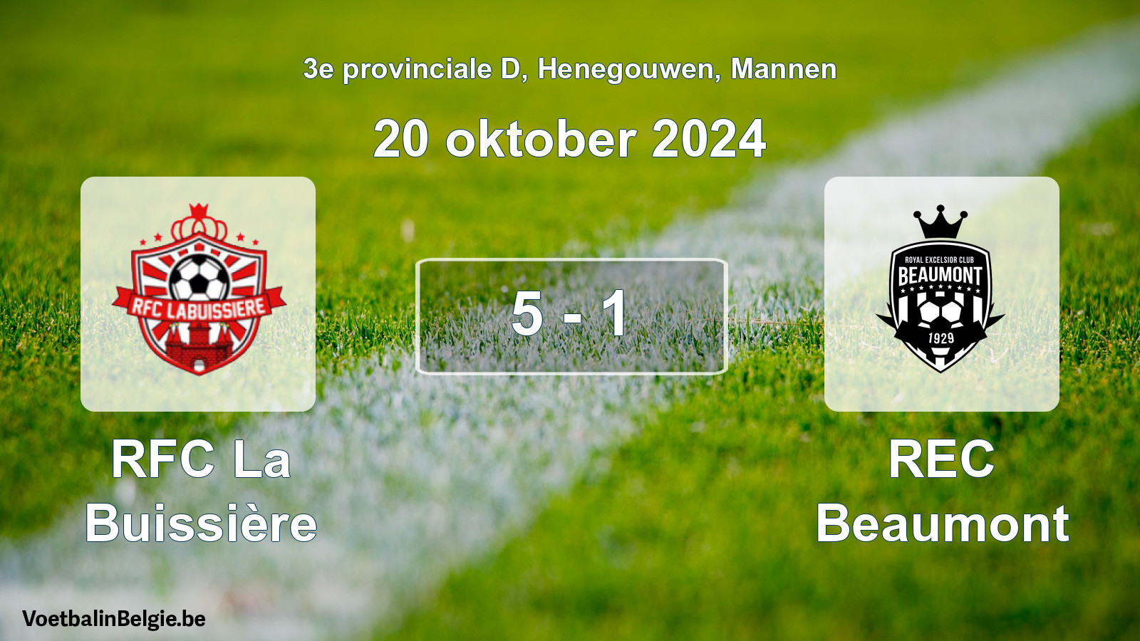 Gespeelde wedstrijd mannenvoetbal: RFC La Buissière - REC Beaumont 5 - 1 (20 oktober 2024)