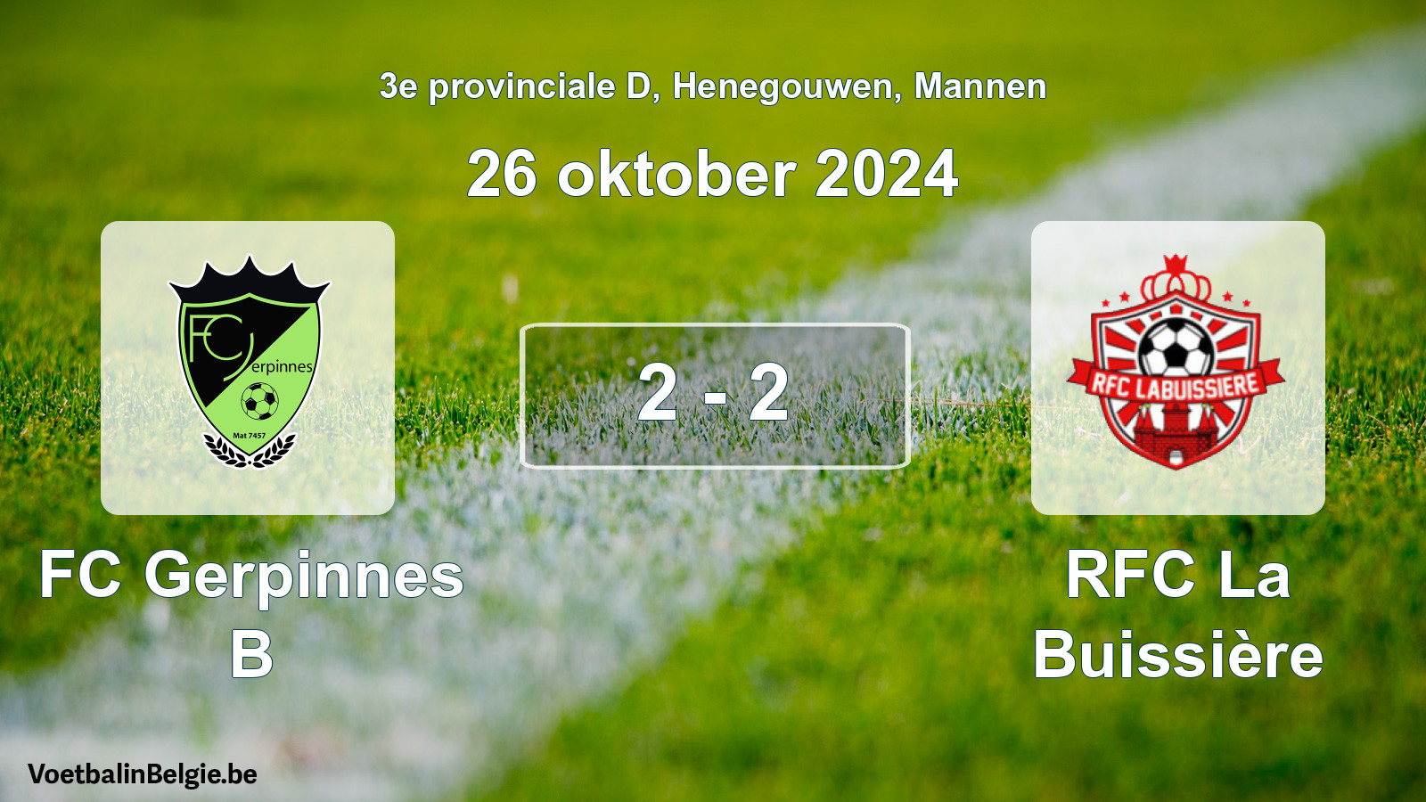 Gespeelde wedstrijd mannenvoetbal: FC Gerpinnes B - RFC La Buissière 2 - 2 (26 oktober 2024)
