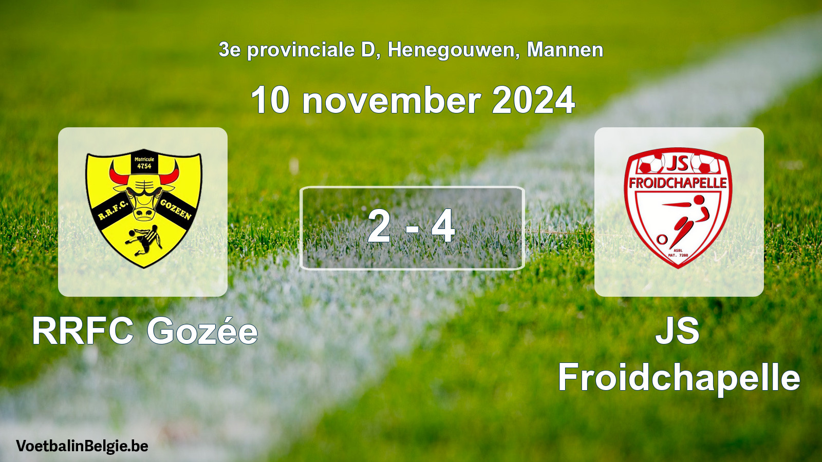 Gespeelde wedstrijd mannenvoetbal: RRFC Gozée - JS Froidchapelle 2 - 4 (10 november 2024)