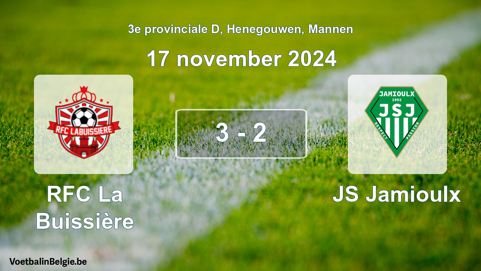 Gespeelde wedstrijd mannenvoetbal: RFC La Buissière - JS Jamioulx 3 - 2 (17 november 2024)