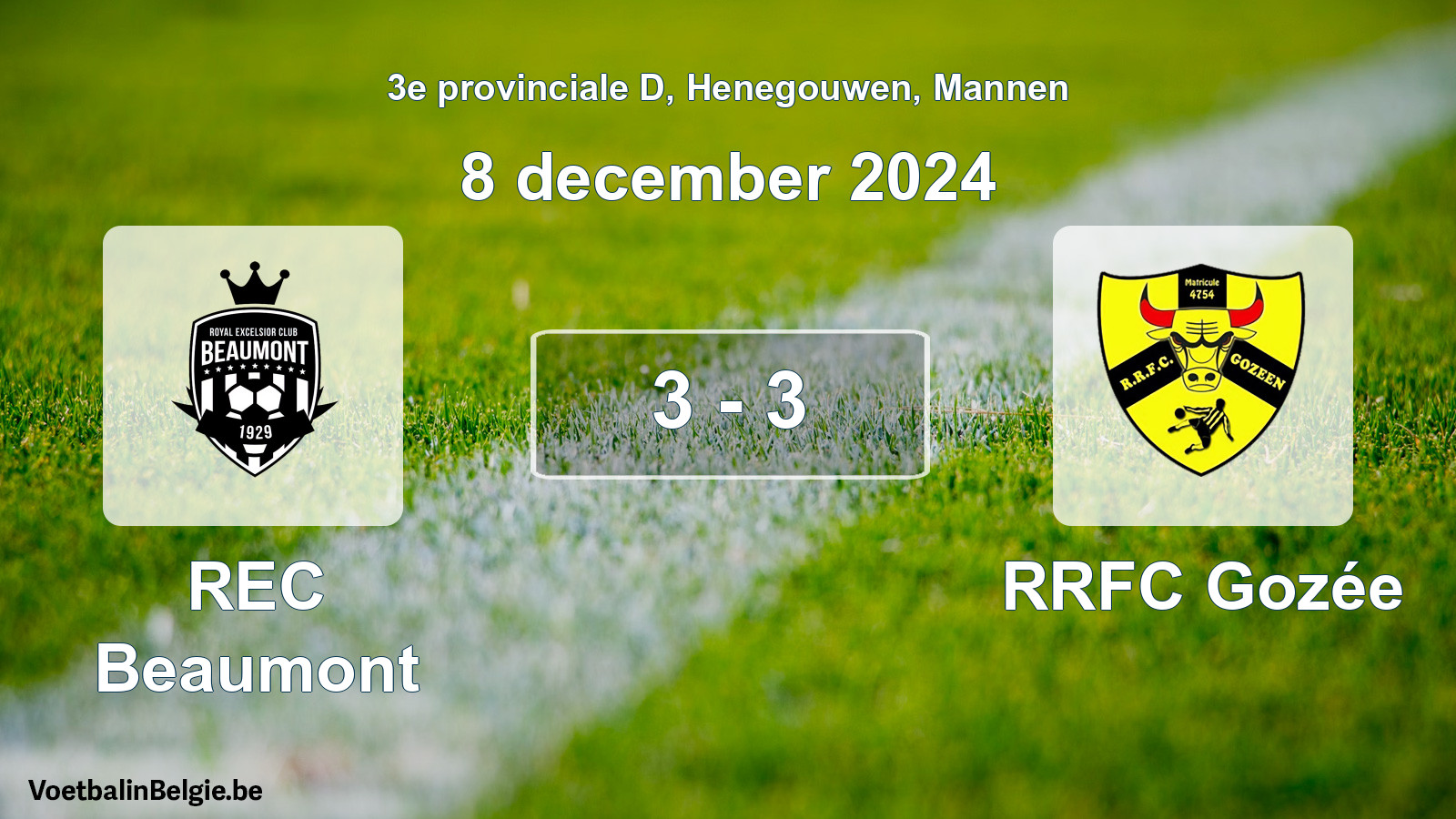 Gespeelde wedstrijd mannenvoetbal: REC Beaumont - RRFC Gozée 3 - 3 (8 december 2024)